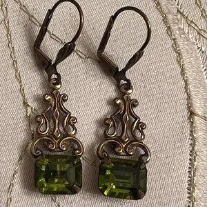 Sadie Green Victorian Tevival green crystal dangle earrings